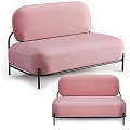 Pink Fabric Two Seater Sofa With Modern Design And Black Metal Frame