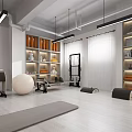 Modern Fitness Studio Interior With Yoga Mat Exercise Ball And Storage Shelves