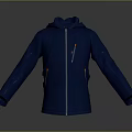 Blue Hooded Jacket With Zipper Front Orange Accented Cuffs And Pockets