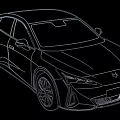 Sleek Concept Car Outline Drawing With Side And Front View On Black Background
