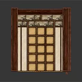 Cartoon Scene of Traditional Chinese Room With Wooden Screens Red Bed and Decorative Elements