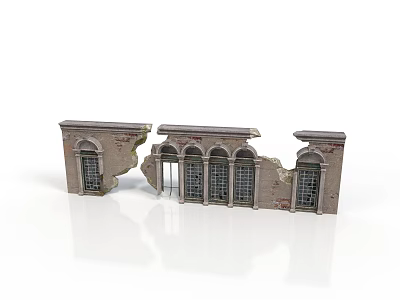 Historical Classical Architectural Ruins With Broken Stone Walls And Arch Windows 3d model