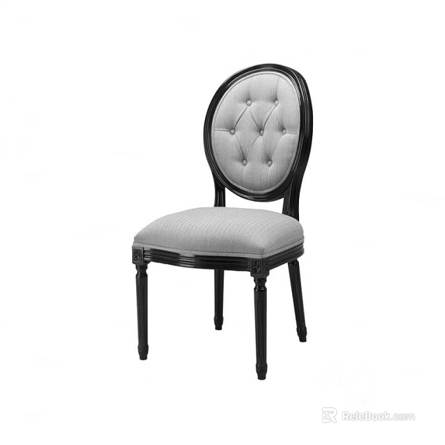 Elegant Classic Dining Chair With Round Tufted Back Light Gray Seat And Black Legs 3d model 