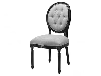 Elegant Classic Dining Chair With Round Tufted Back Light Gray Seat And Black Legs 3d model