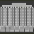 White High Rise Building With Gray Roof Multiple Windows And Ground Floor Doors