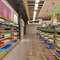 Bright Modern Supermarket Department Store Interior Design With Checkout Counters And Neat Commodity Display Shelves