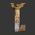 Ancient Carved Stone Pillar With Intricate Designs And Broken Top