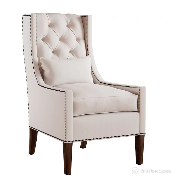Elegant Single Sofa With Linen Fabric Button Tufted Wingback And Wooden Legs 3d model