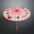 Modern White Canopy Umbrella With Large Pink Floral Pattern And Wooden Handle