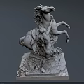 Detailed Horse And Figure Sculpture Carving With Artistic Base And Dynamic Pose