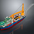 Engineering Vessel with Large Orange Crane Structure Green Deck and Blue Hull Maritime Offshore Equipment
