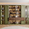 Modern Study Room Interior Design With Green Cabinets Bookshelves And Decorative Items