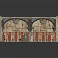 Historic Architectural Model With Arched Roof Stone Walls And Wooden Benches