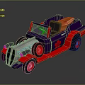 Purple Red Toy Car With Orange Seat Exposed Engine Red Wheels And Flower Pattern