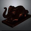 Red Reclining Elephant Sculpture On Square Base Decorative Art Piece 3d model