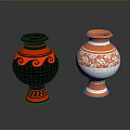 Two Carved Sculpture Vases With Black Red And White Copper Decorative Patterns