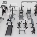 Gym Fitness Equipment Collection Featuring Treadmill Dumbbells Bench Press Smith Machine And Rowing Machine