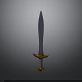 Ancient Decorative Sword With Sharp Blade Golden Hilt Guard And Blue Handle