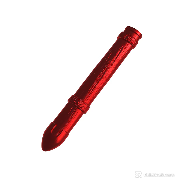 Red Metallic Bullet Shaped Decorative Object With Smooth Surface And Textured Details 3d model 