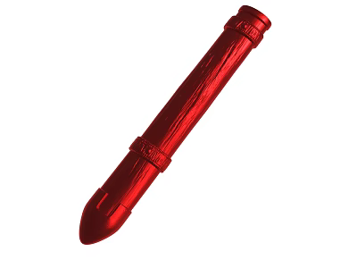 Red Metallic Bullet Shaped Decorative Object With Smooth Surface And Textured Details 3d model