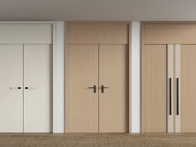 Modern Interior Wooden Double Doors With Various Designs White Light Wood And Sleek Handles 3d model