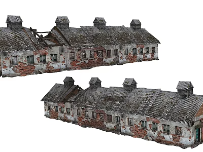 Dilapidated Industrial Factory Building With Red Brick Walls Roof Chimneys And Old Windows 3d model