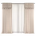 Beige Linen Curtains with White Sheer Layer and Pleated Top Design