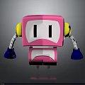 Cute Pink Cube Shaped Robot With Yellow Ears Blue Hands And White Facial Features