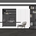Modern Study Room Interior With Built in Bookshelves Desk Computer And Ambient Lighting 3d model