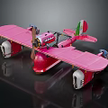 Pink Vintage Passenger Biplane Model With Metal Material And Black Background