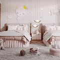 Cozy Kids Room Interior With Twin Beds Pastel Pink Decor Plush Rug And Toys