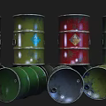 Industrial Metal Drums With Red Green Blue Gray Colors And Storage Design