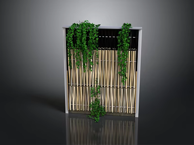 Architectural Bamboo Fence Structure With Green Vines Vertical Decorative Design 3d model