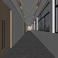 Modern Office Corridor Design With Bright Windows Wooden Doors Tile Floor And Ceiling Light Strips