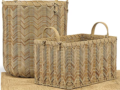Natural Handwoven Herringbone Storage Baskets With Handles Various Sizes For Home Organizing And Decor 3d model