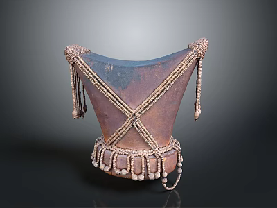 Ornate Handcrafted Traditional Headwear With Braided Straps Tassels And Beads 3d model