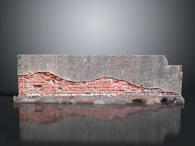 Peeling Wall With Gray Coating Exposing Red Bricks And Reflective Surface 3d model