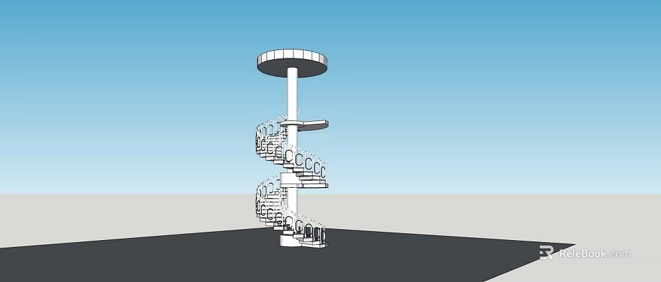 Modern White Spiral Staircase With Spiral Design And Architectural Structural Elements 3d model