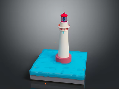 Decorative Lighthouse Model With White Red Tower Pink Base On Blue Platform 3d model