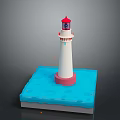 Decorative Lighthouse Model With White Red Tower Pink Base On Blue Platform 3d model