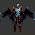 Blue Skinned Mythical Character With Horns Red Gold Armor And Blue Wings