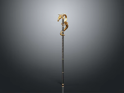 Ornate Golden Dragon Decorated Spear With Metallic Long Shaft And Intricate Design 3d model