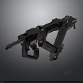 Futuristic Black Tactical Firearm With Blue Red Accents And Modern Design