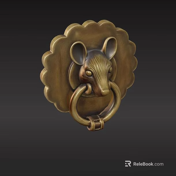 Brass Door Knocker Featuring Mouse Head Design And Scalloped Edge 3d model 