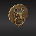Brass Door Knocker Featuring Mouse Head Design And Scalloped Edge 3d model