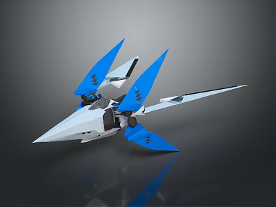 Futuristic Sci Fi Aircraft With Blue Wings And White Sleek Aerodynamic Body Design 3d model