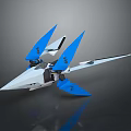 Futuristic Sci Fi Aircraft With Blue Wings And White Sleek Aerodynamic Body Design