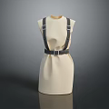 Fashionable Beige Dress With Black Straps And Belt On Mannequin