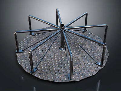 Industrial Circular Metal Equipment Platform with Radial Supports and Diamond Plate Surface 3d model