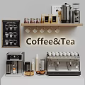 Coffee Tea Kitchen Appliances With Coffee Makers Cups And Storage Display Shelves
